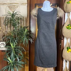 Gray Faux Fur Sleeve Bodycon Dress L | Holiday Party Coquette Night Out Cocktail